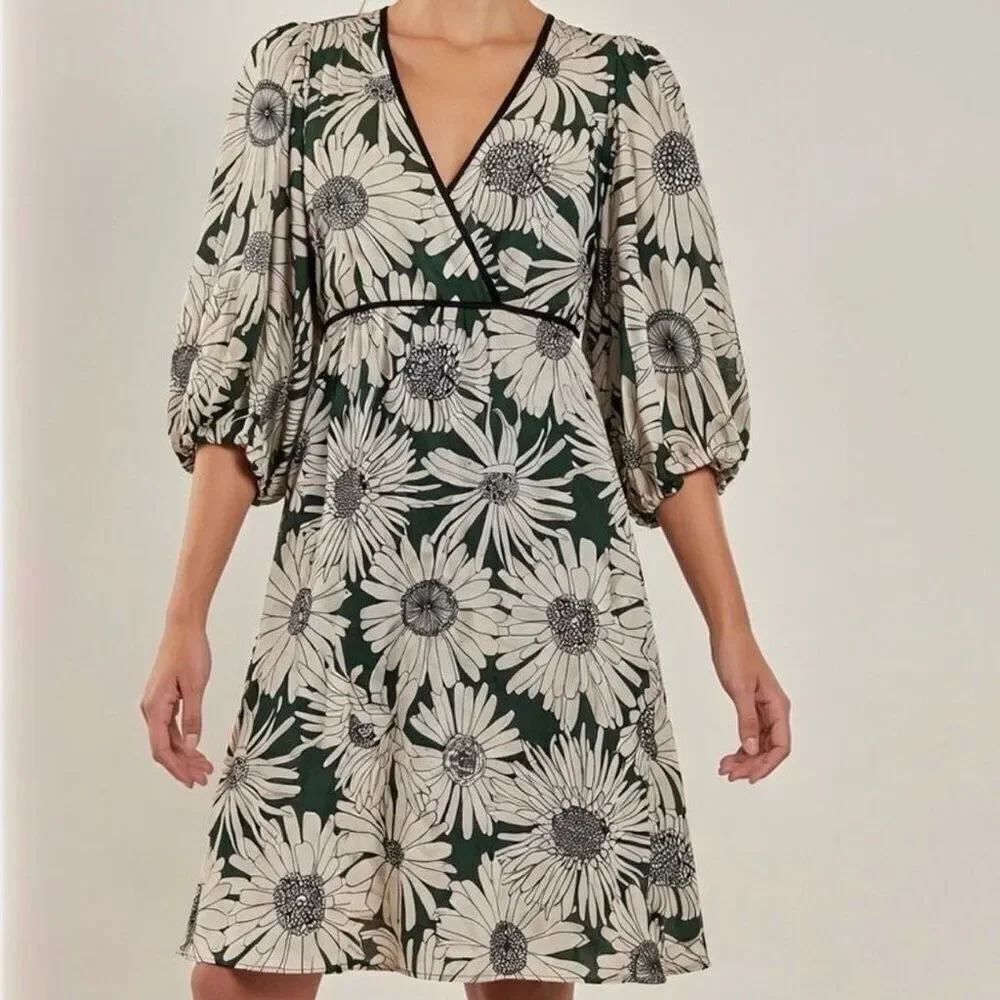Anthropologie Moullinette Soeurs size 12 Dress Dandy Daisy Floral Silk Blend Gre